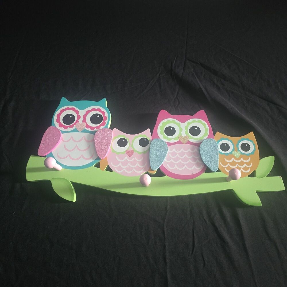 Owl Hang Wall Wood 3 Peg Rack for Coats Shirts Hats Keys